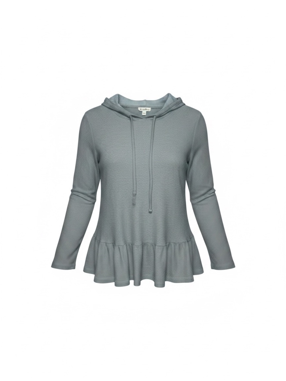 Jane and Delancey Gray Light Weight Waffle-Knit Ruffle-Hem Hoodie Women Sz L